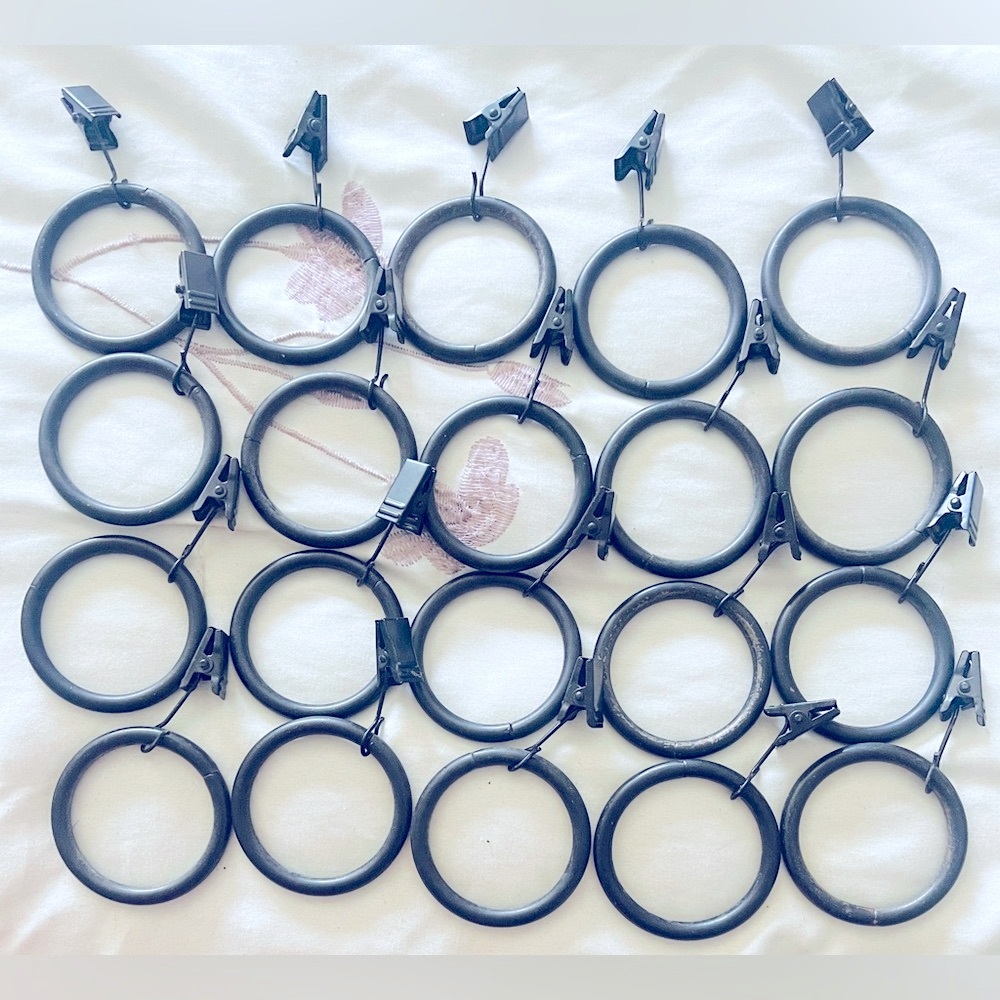 Curtain Rings w/clips Lot of 20 Black Metal Drapery Hardware 1-7/8” NWOT